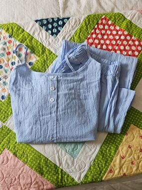 Ladies Light Blue Cotton Camisole and Pants Set